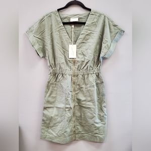 Women's Short Sleeve Zip-up Elastic Waist Dress